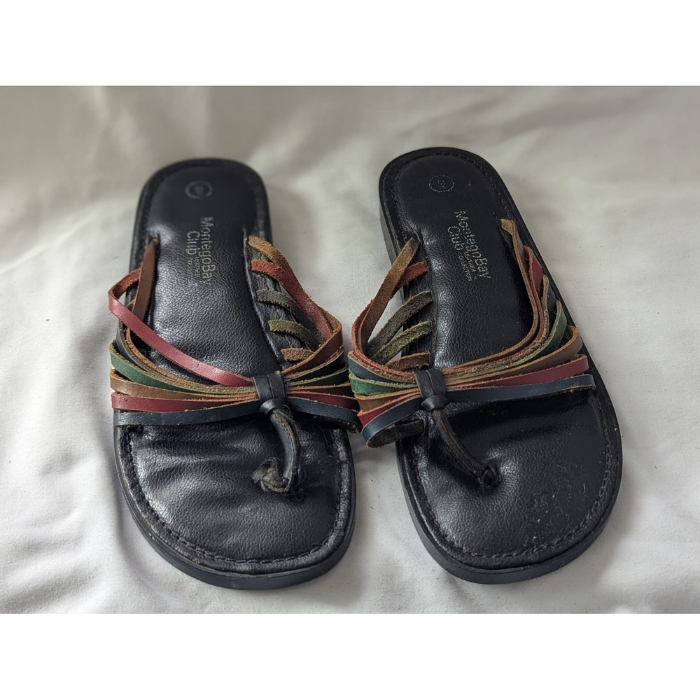 Montego Bay Club Leather Thong Sandals Women Size 9 Multi‎ Color Straps